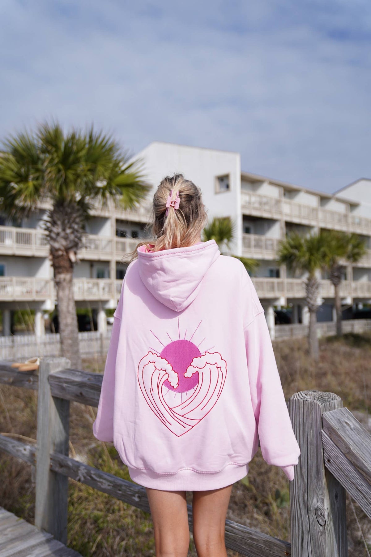 Bubblegum Pink Ocean Heart Stitched Hoodie