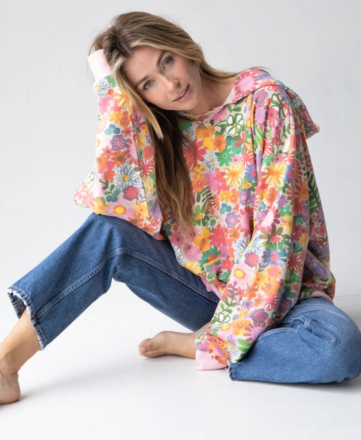 Natural Life Oversized Printed Sweatshirt Rainbow Floral