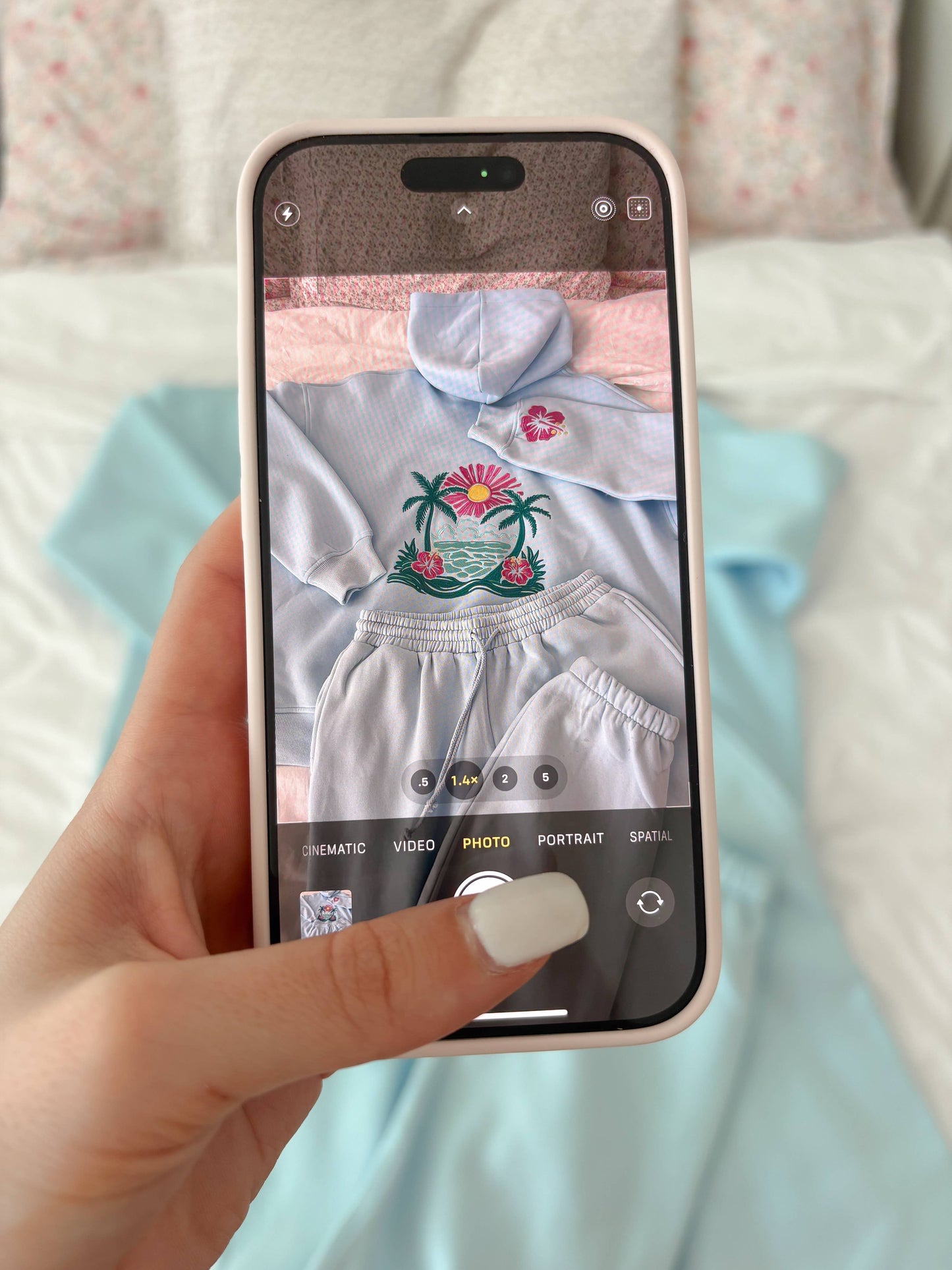 Icy Blue Hibiscus Flower Beach Babe Embroidered Hoodie