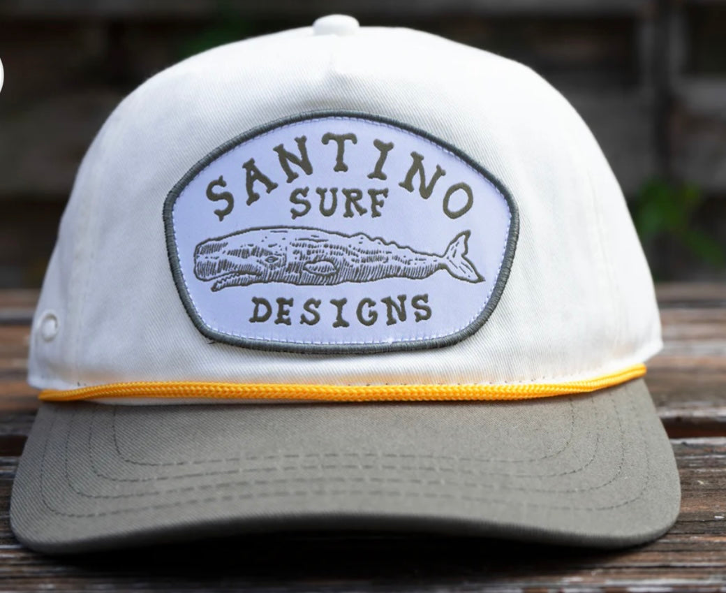 Santino Surf Designs Whale Cream and Green Twill Hat