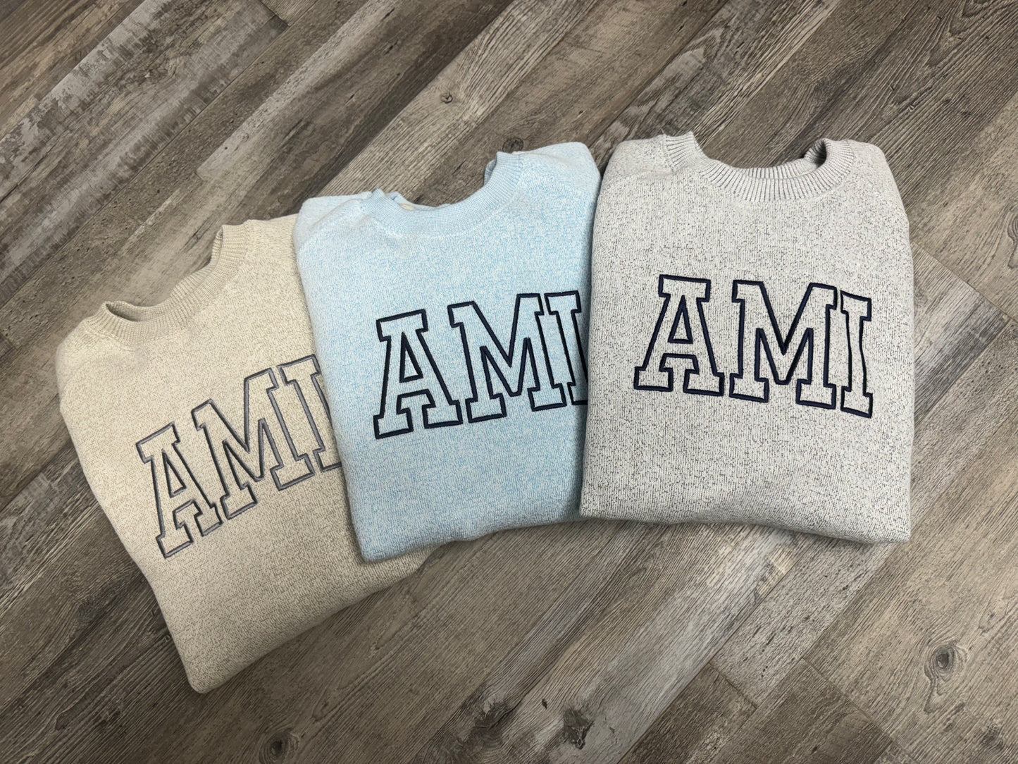 AMI Raglan Sweatshirt Grey with Navy