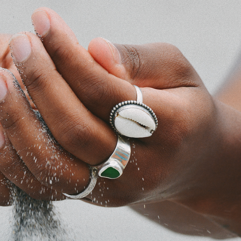 Beaded Cowrie Shell Ring (Handmade)
