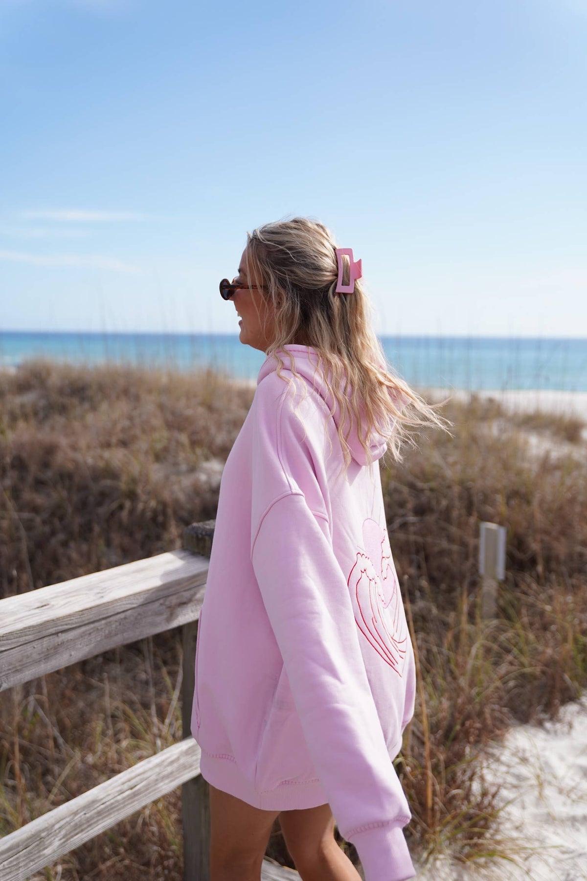 Bubblegum Pink Ocean Heart Stitched Hoodie