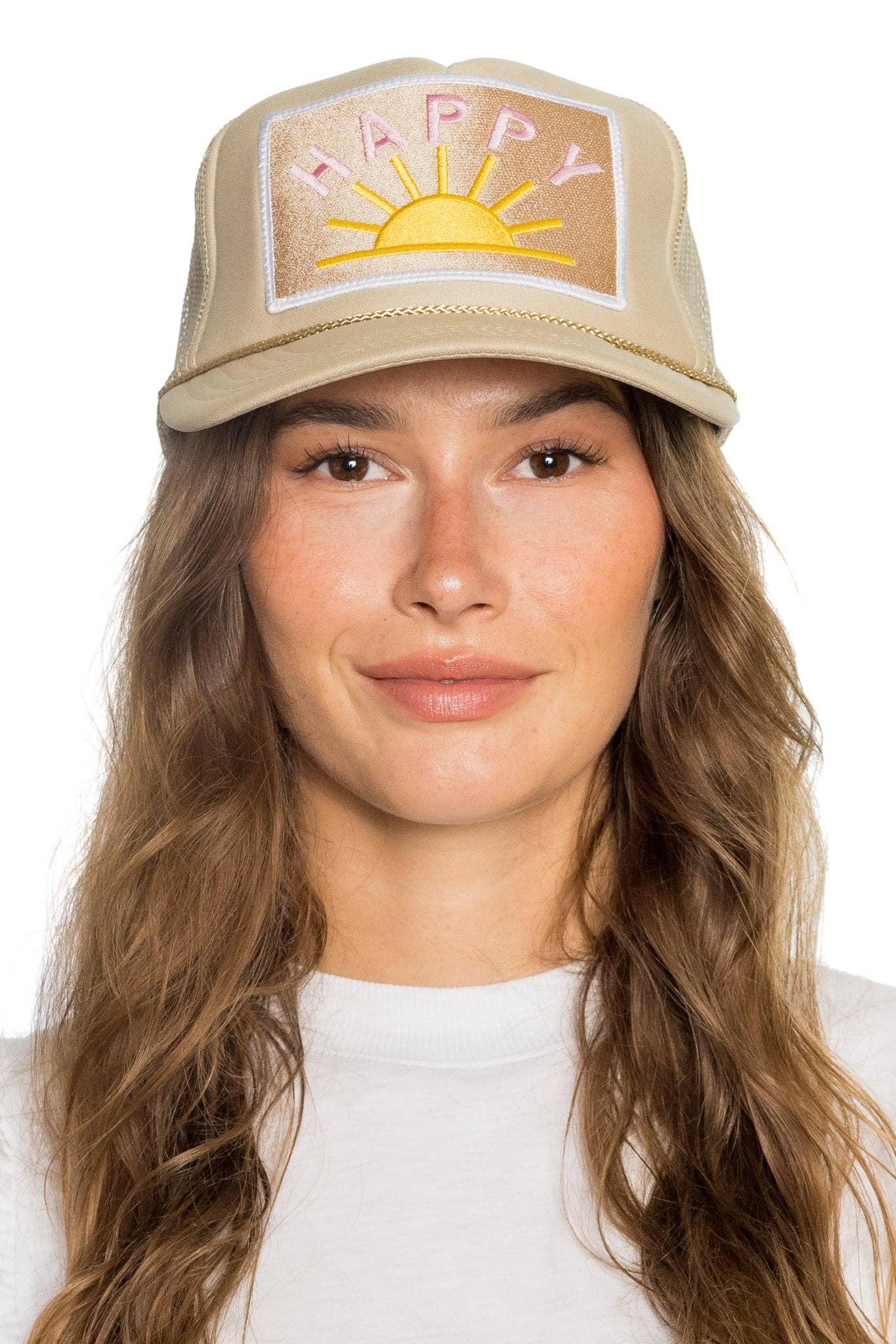 Happy Sun Trucker Hat in Tan 3/1