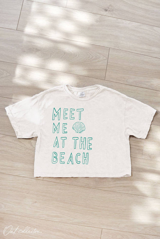 MEET ME AT THE BEACH Cropped Mineral Graphic Top