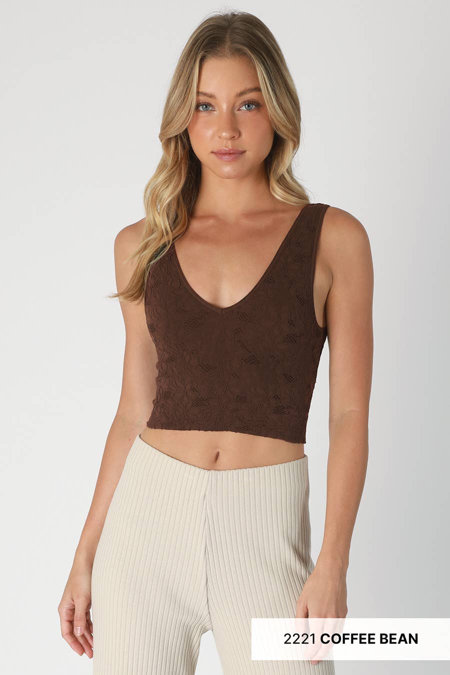 NS8309 -  Lace V Neck Tank Top