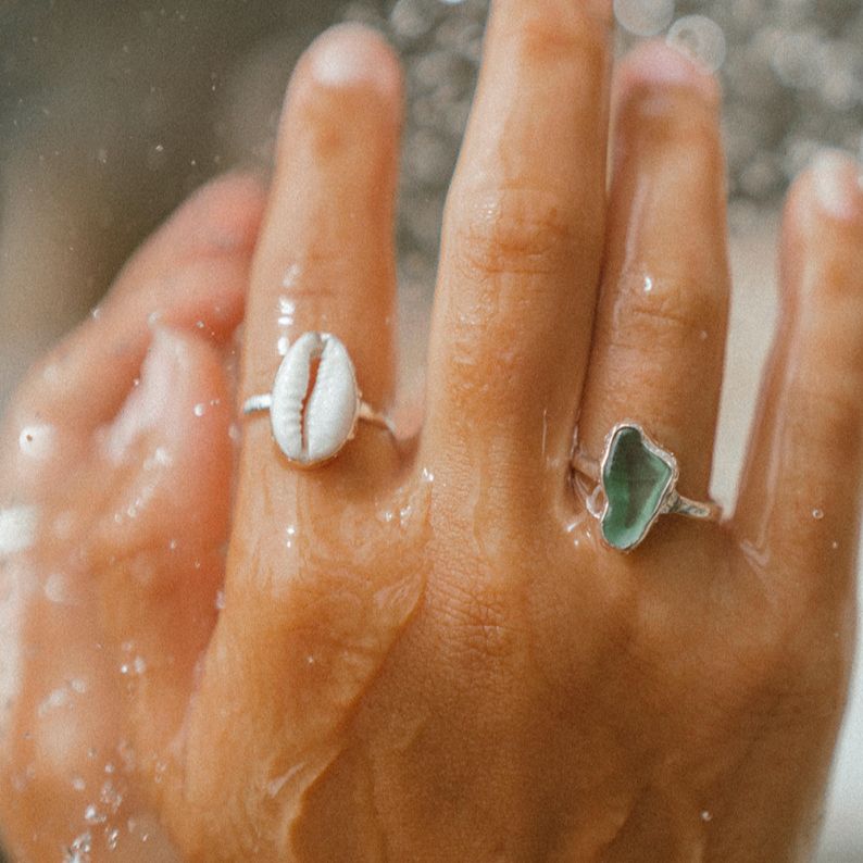 Green Sea Glass Ring (Handmade)