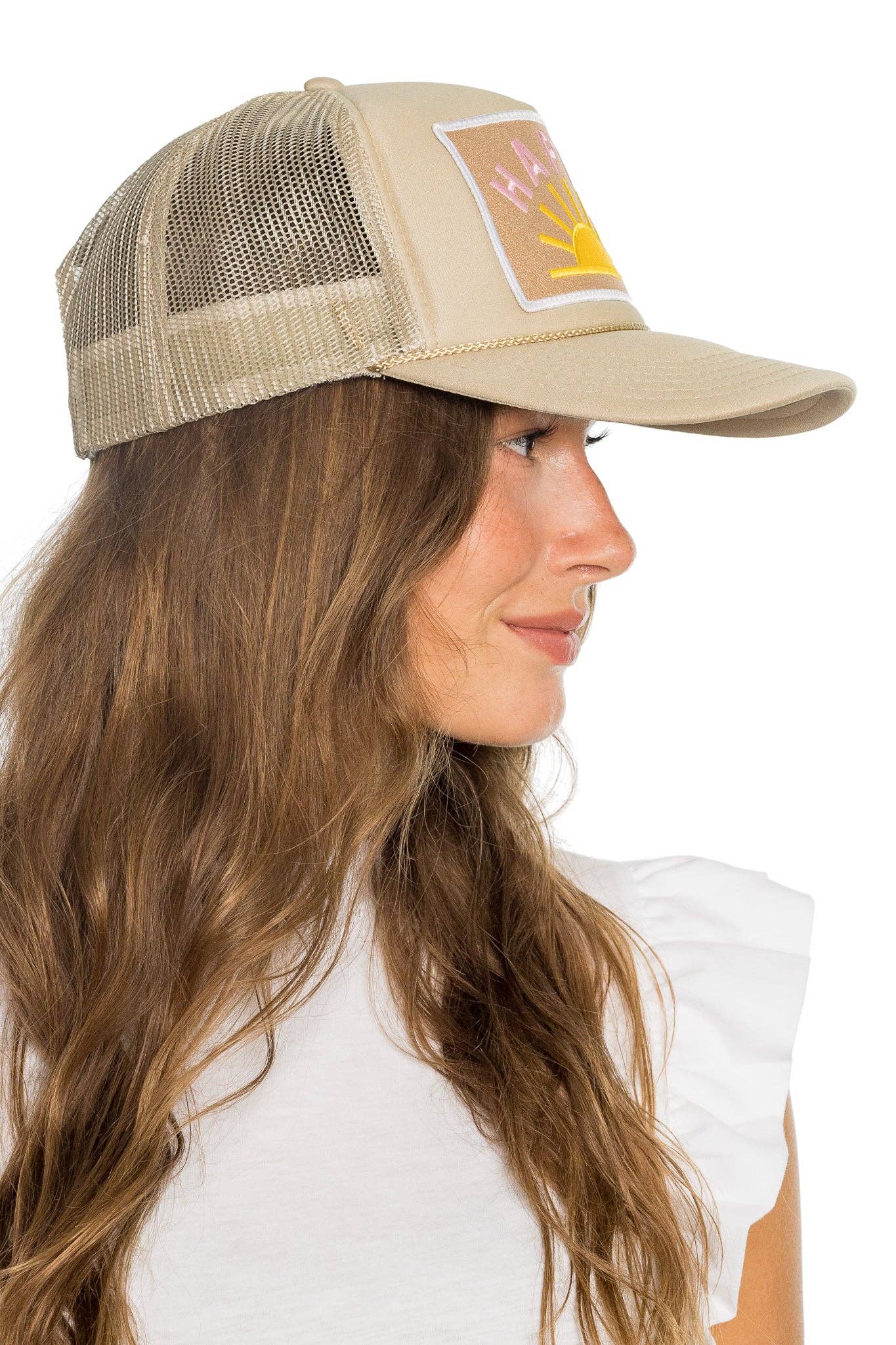 Happy Sun Trucker Hat in Tan 3/1