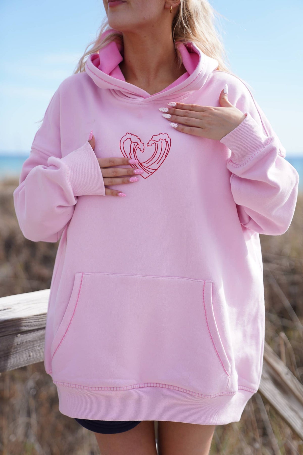 Bubblegum Pink Ocean Heart Stitched Hoodie