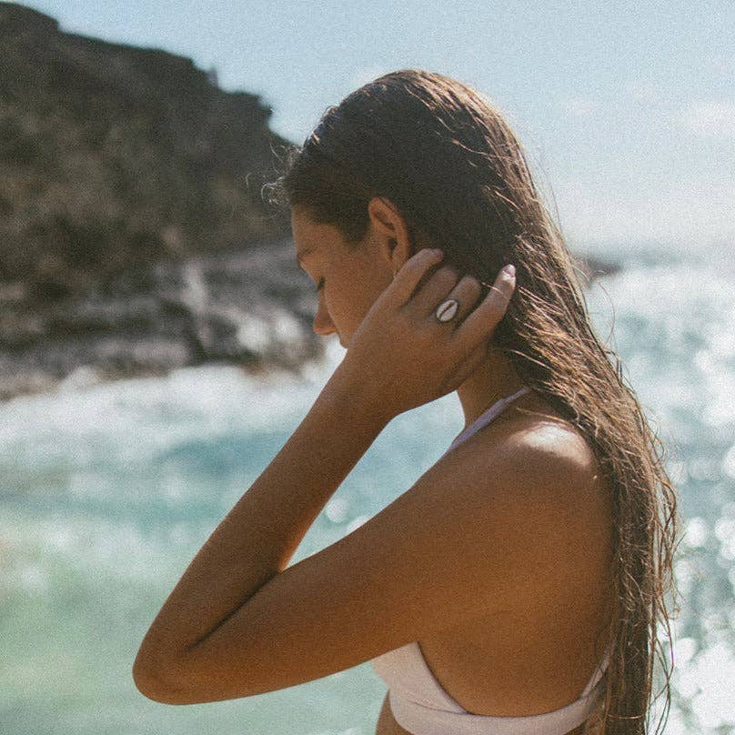 Beaded Cowrie Shell Ring (Handmade)