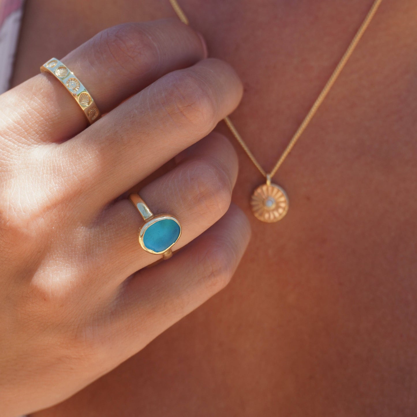 Blue Sea Glass Ring (Handmade)