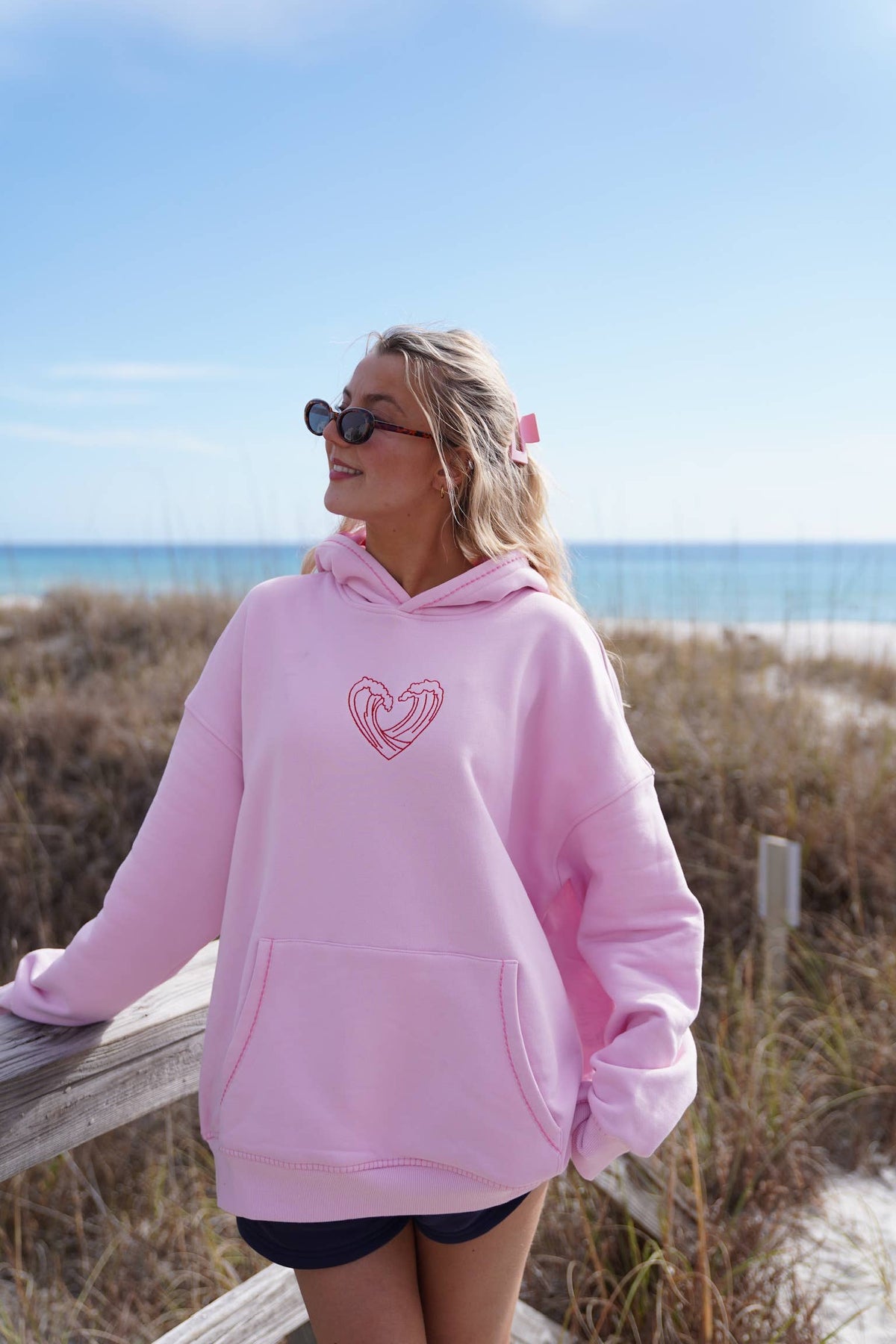 Bubblegum Pink Ocean Heart Stitched Hoodie