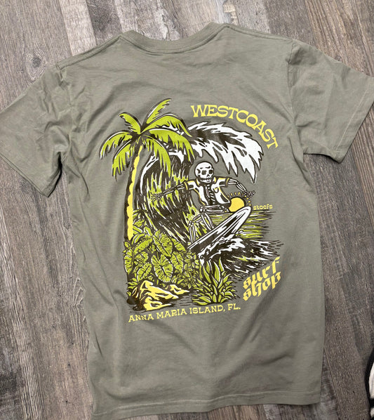 West Coast Surf Shop by Stoefs Studio Surfing Skeleton Tee