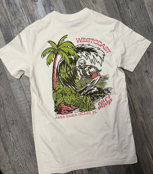 West Coast Surf Shop by Stoefs Studio Surfing Skeleton Tee