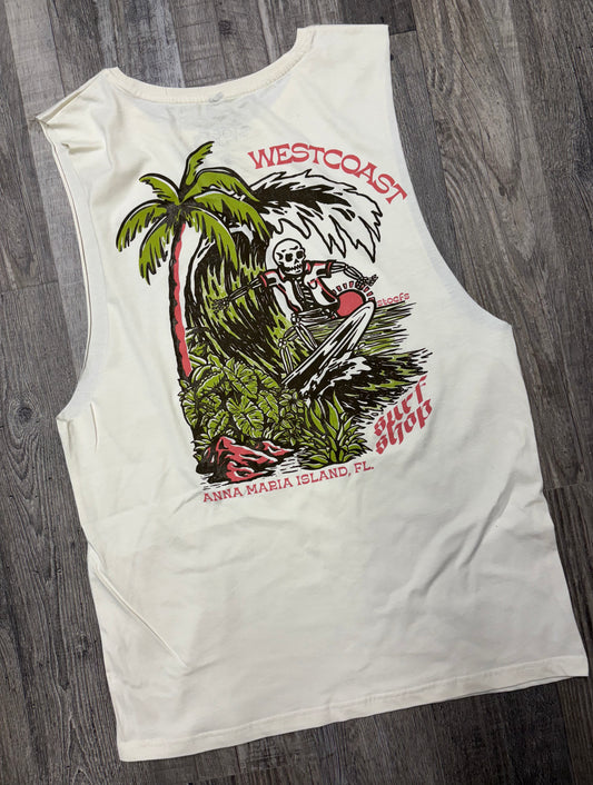 West Coast Surf Shop by Stoefs Studio Surfing Skeleton Sleeveless Tee