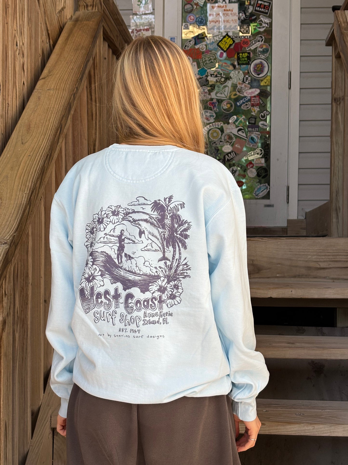 West Coast Surf Shop by Santino Surf Designs Crewneck