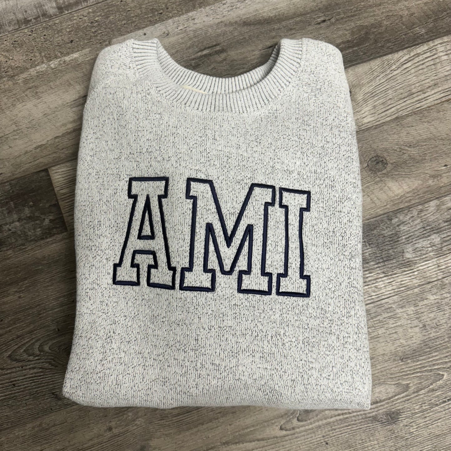 AMI Raglan Sweatshirt  Grey with Navy