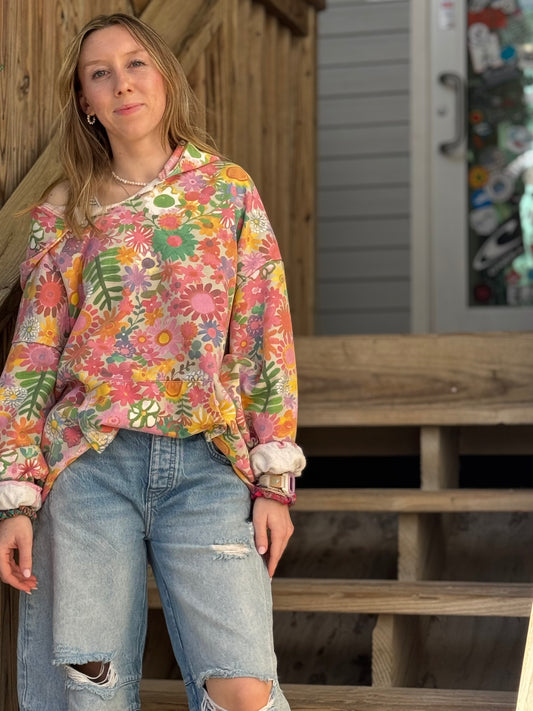 Natural Life Oversized Printed Sweatshirt Rainbow Floral