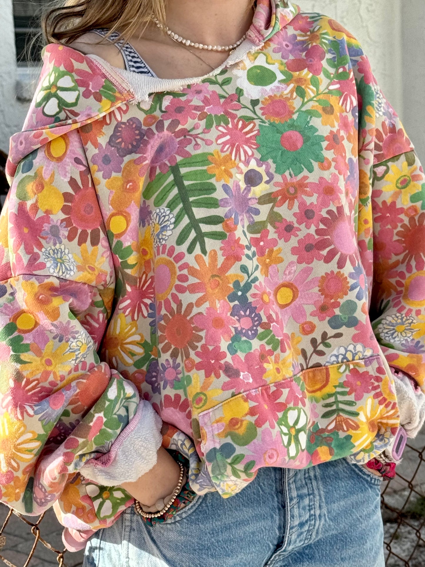 Natural Life Oversized Printed Sweatshirt Rainbow Floral