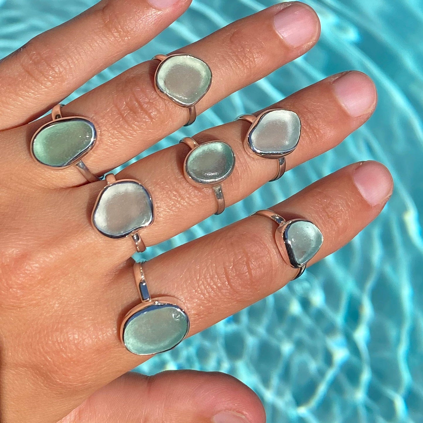 Blue Sea Glass Ring (Handmade)