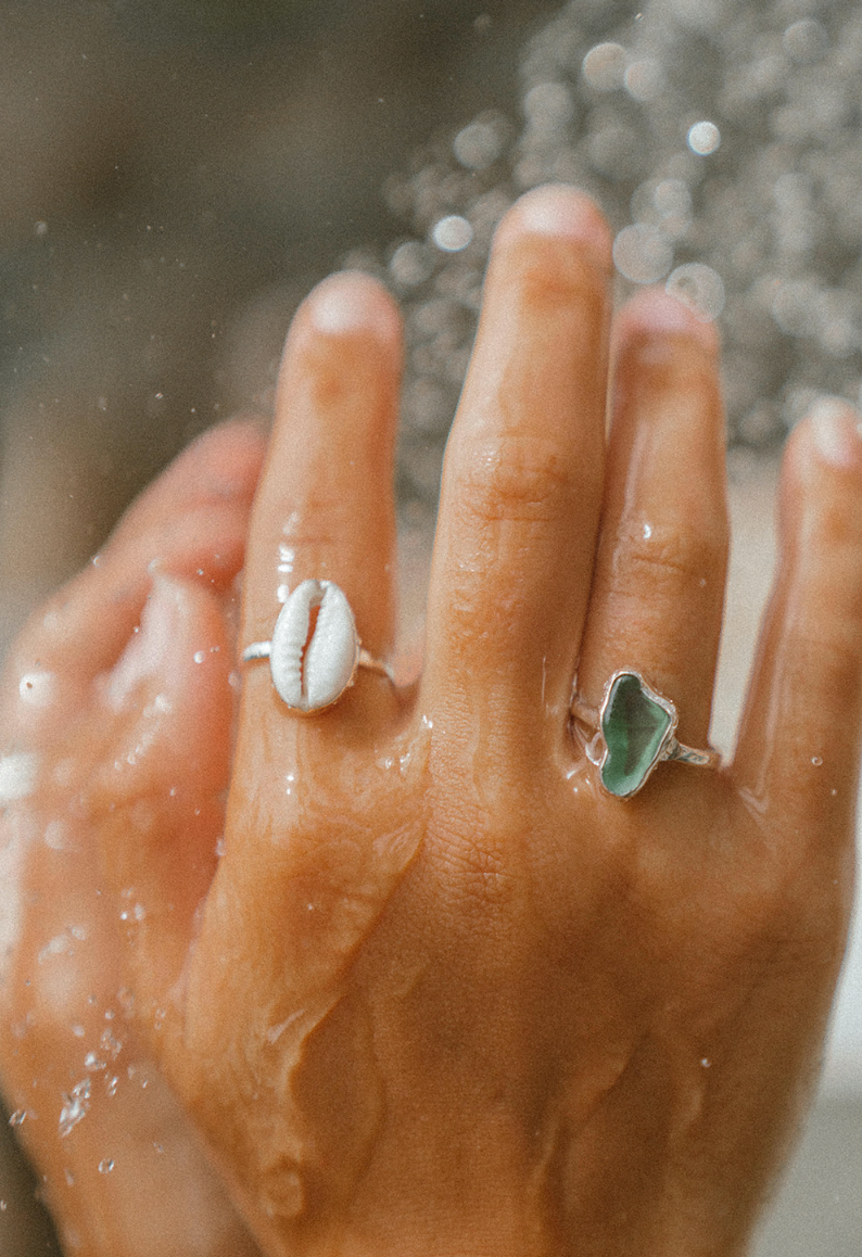 Green Sea Glass Ring (Handmade)