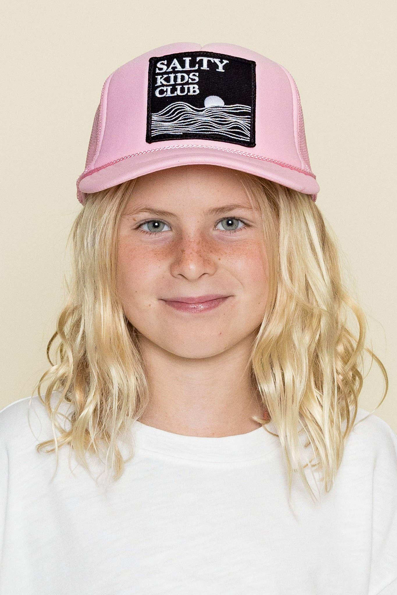 Youth Salty Kids Club Trucker Hat in Soft Pink