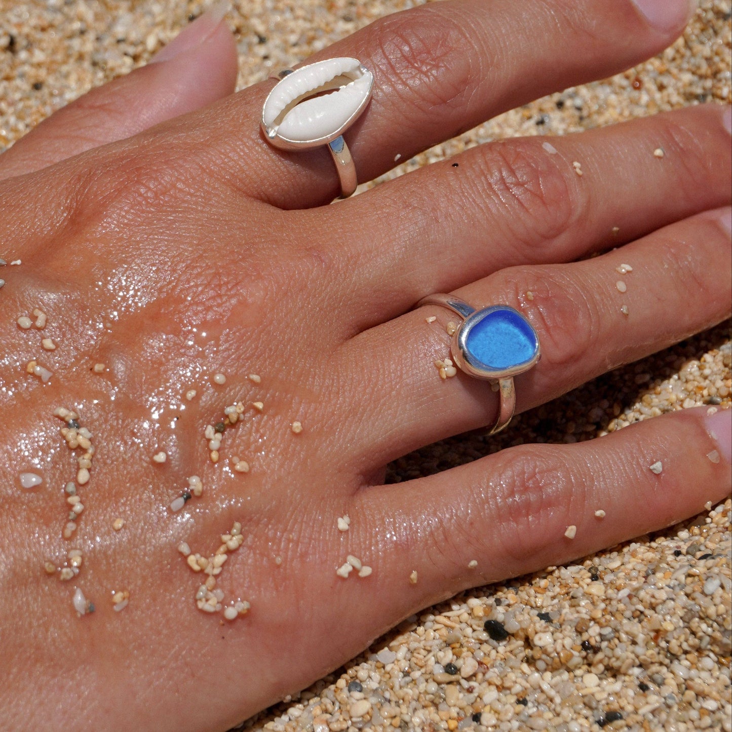 Blue Sea Glass Ring (Handmade)