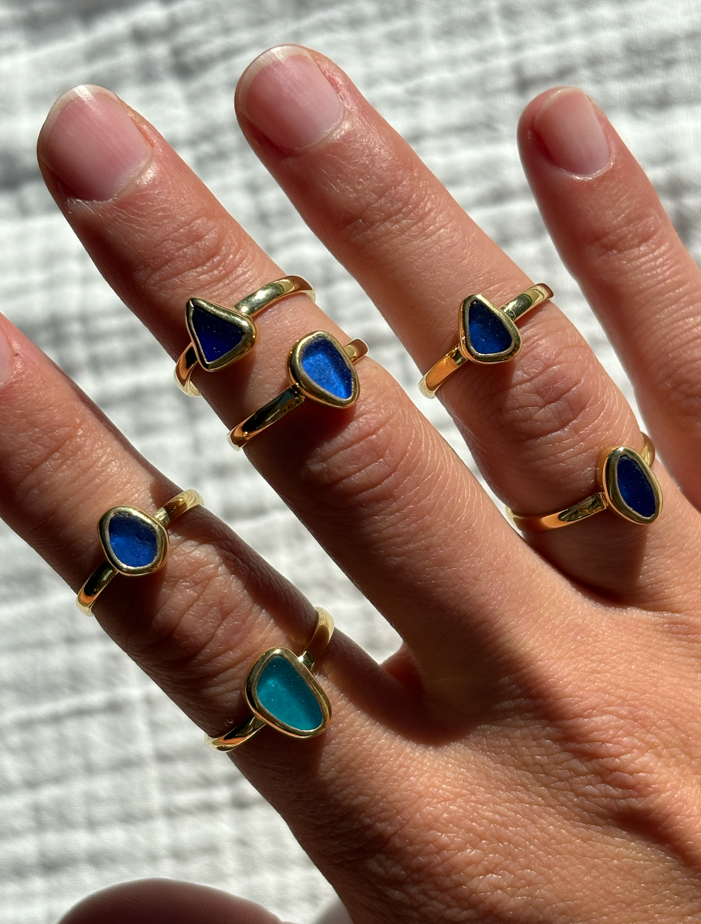 Blue Sea Glass Ring (Handmade)