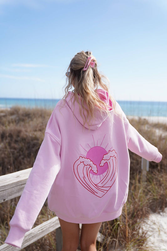 Bubblegum Pink Ocean Heart Stitched Hoodie